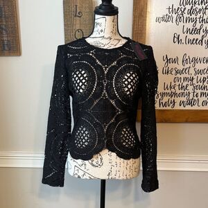 Hot Miami Styles Black Crochet Lace Blouse